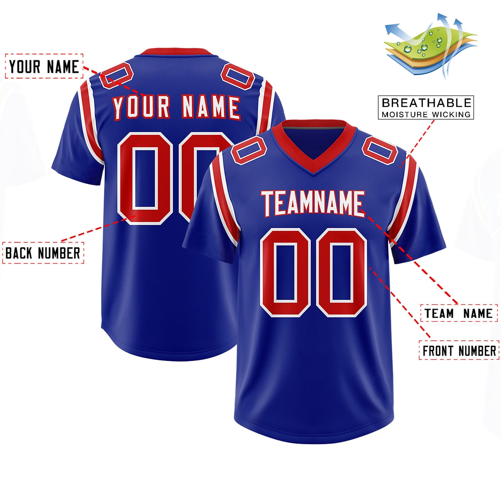 Custom Royal Personalized Shoulder Cut Two-Tone Authentic Football Jersey