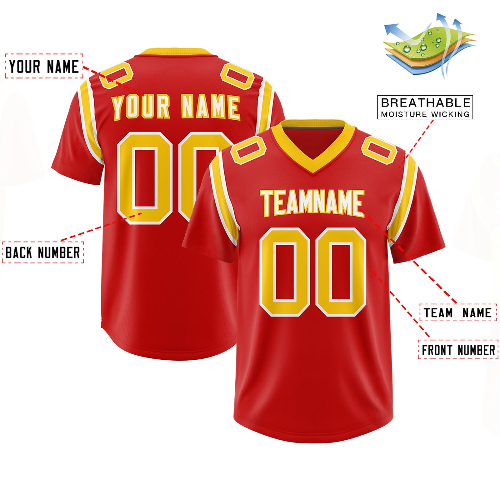 Custom Red Personalized Shoulder Cut Two-Tone Authentic Football Jersey