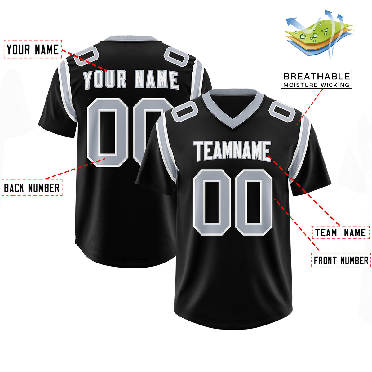 Custom Black Personalized Shoulder Cut Two-Tone Authentic Football Jersey