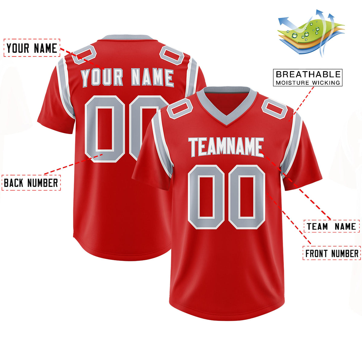 Custom Red Personalized Shoulder Cut Two-Tone Authentic Football Jersey