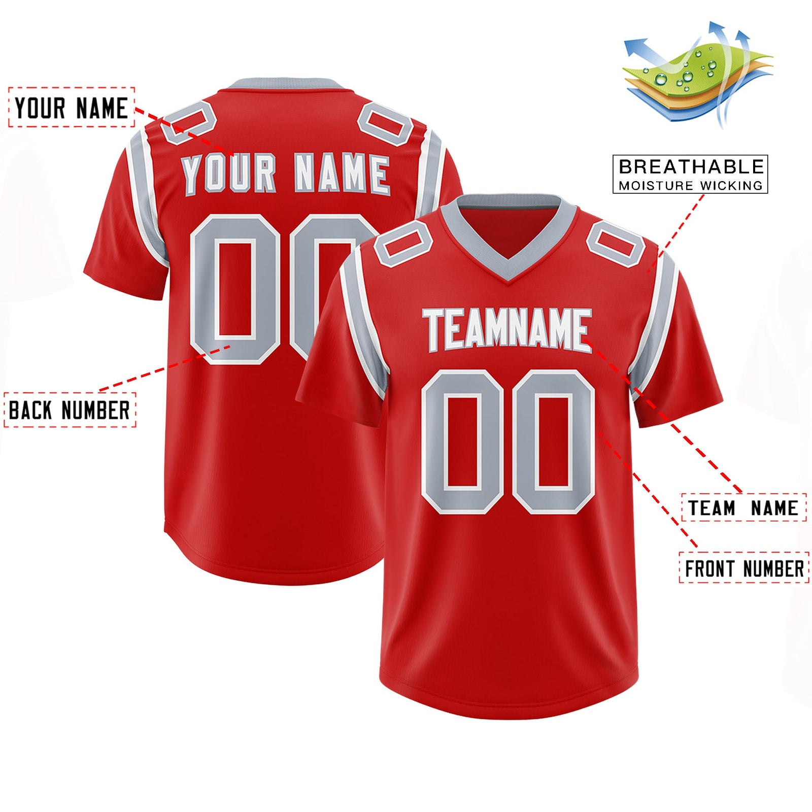 Custom Red Personalized Shoulder Cut Two-Tone Authentic Football Jersey