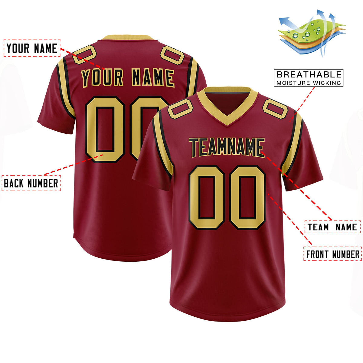 Custom Crimson Personalized Shoulder Cut Two-Tone Authentic Football Jersey