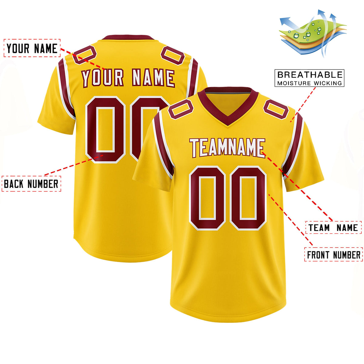 Custom Gold Personalized Shoulder Cut Two-Tone Authentic Football Jersey