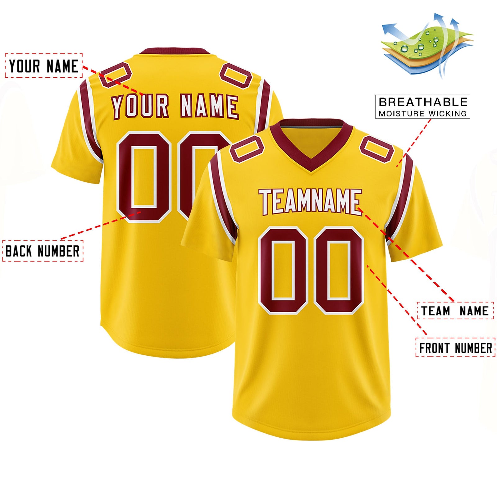 Custom Gold Personalized Shoulder Cut Two-Tone Authentic Football Jersey