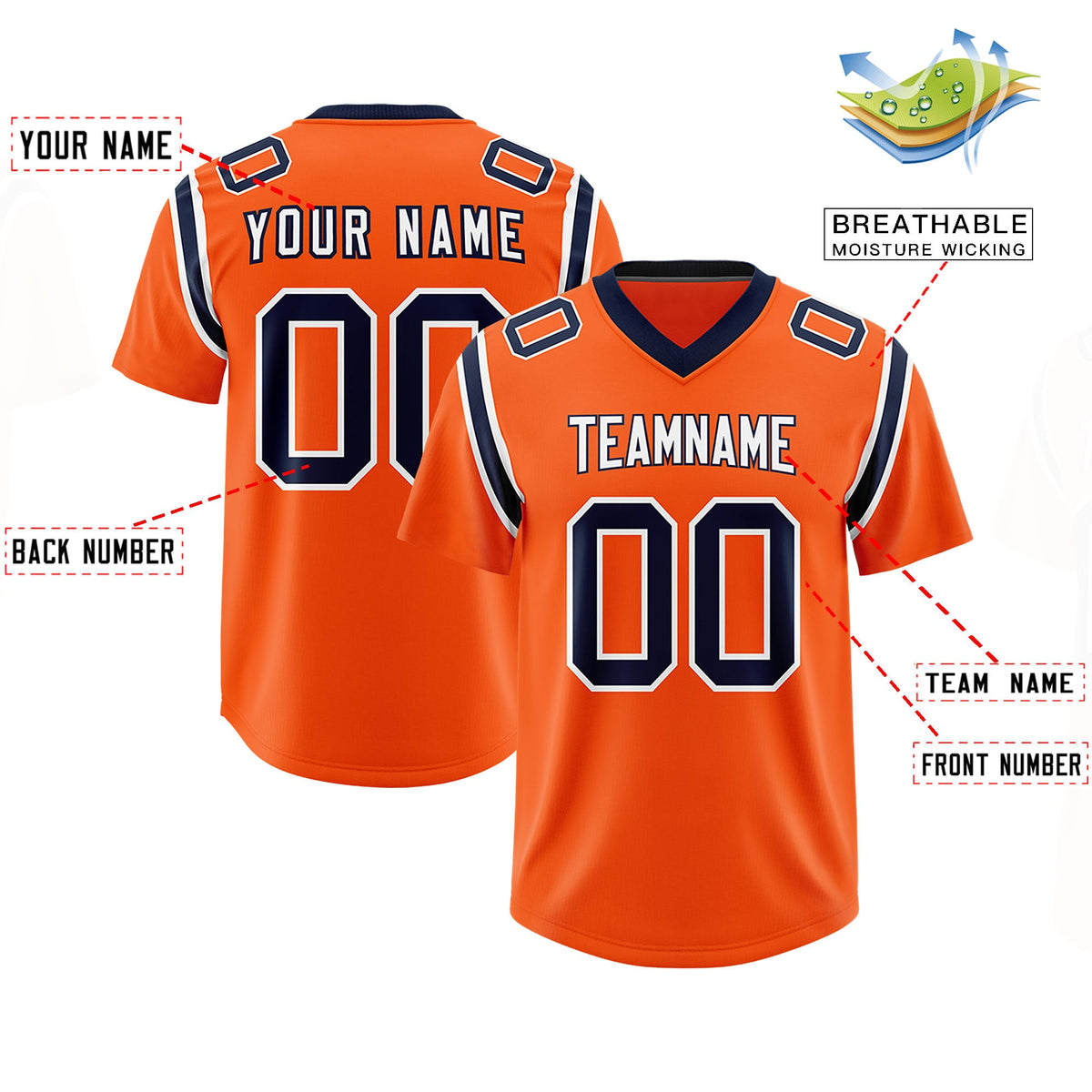 Custom Orange Personalized Shoulder Cut Two-Tone Authentic Football Jersey