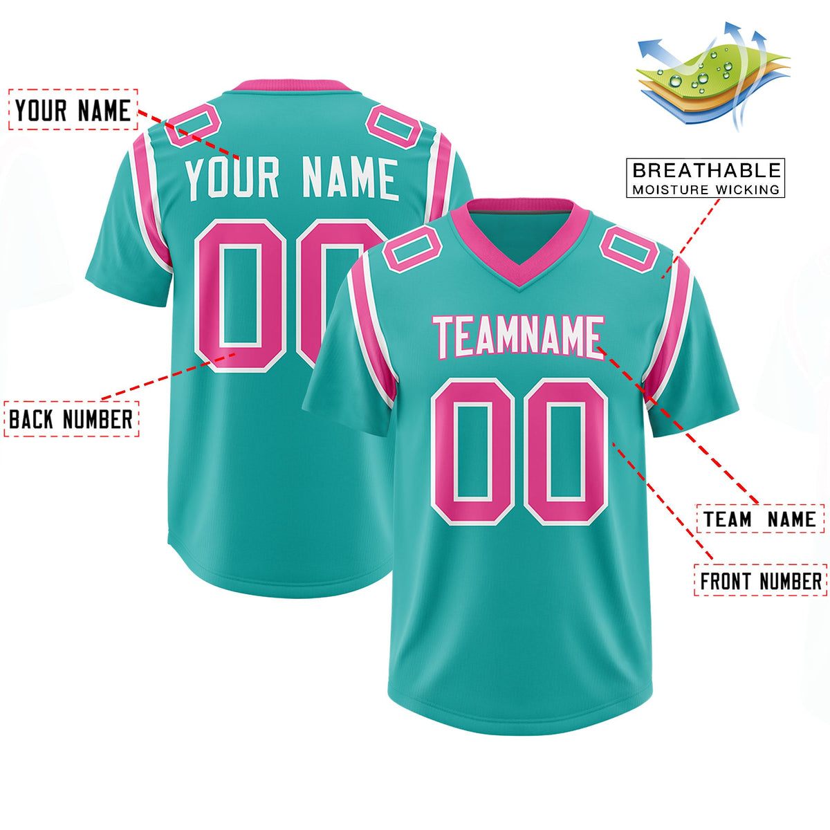 Custom Aqua Personalized Shoulder Cut Two-Tone Authentic Football Jersey