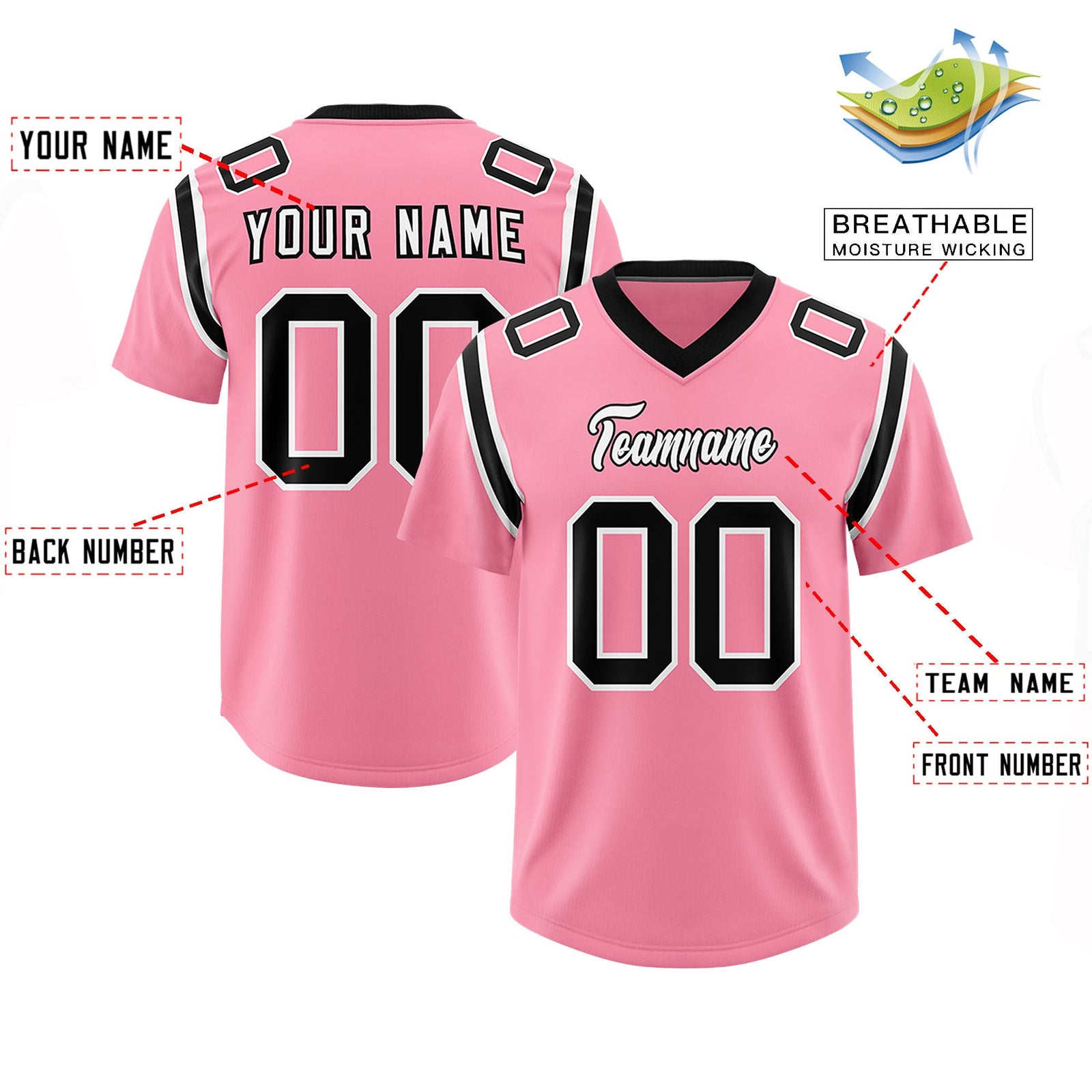 Custom Light Pink Personalized Shoulder Cut Two-Tone Authentic Football Jersey