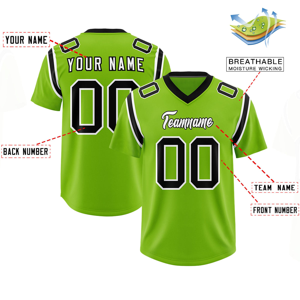 Custom Neon Green Personalized Shoulder Cut Two-Tone Authentic Football Jersey