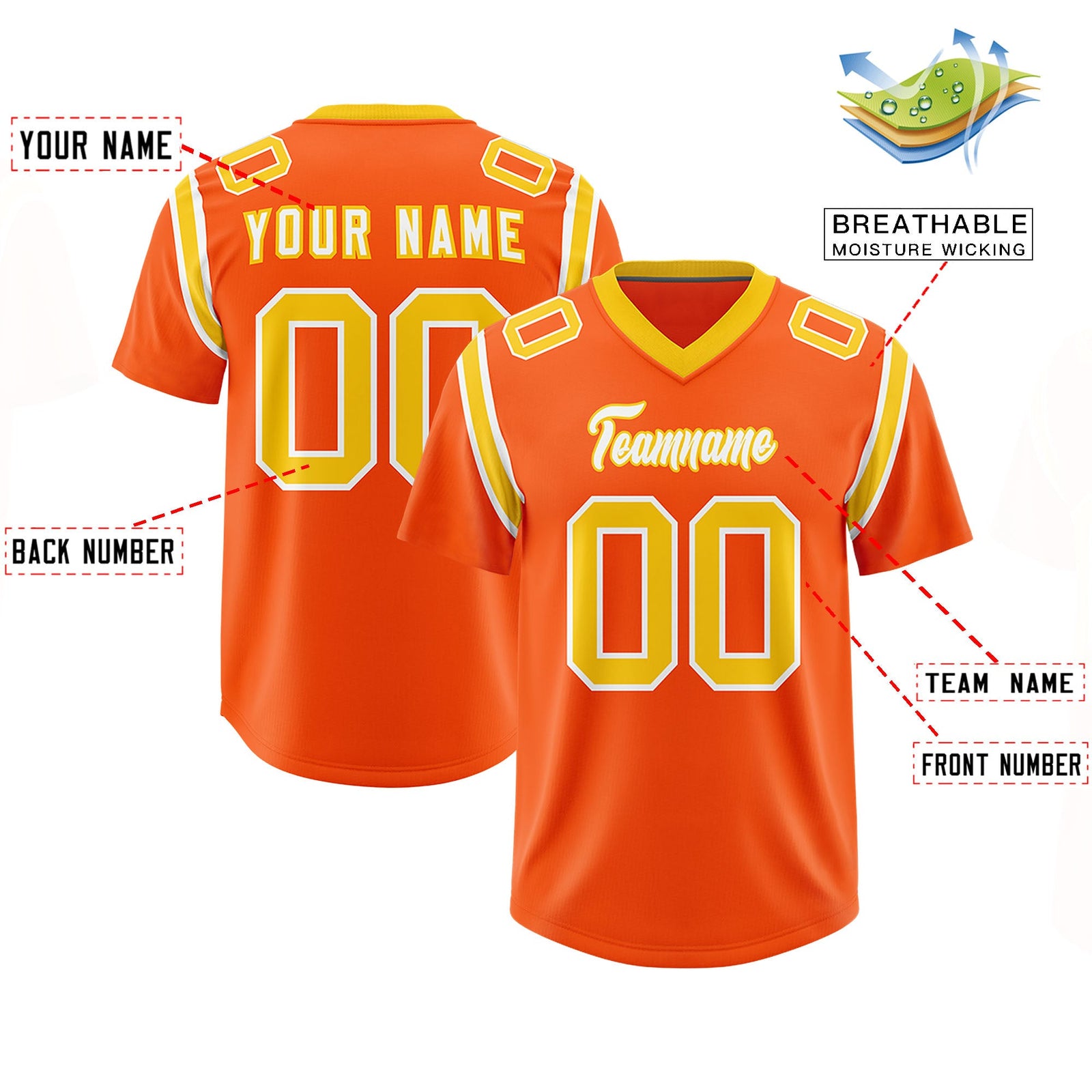 Custom Orange Personalized Shoulder Cut Two-Tone Authentic Football Jersey