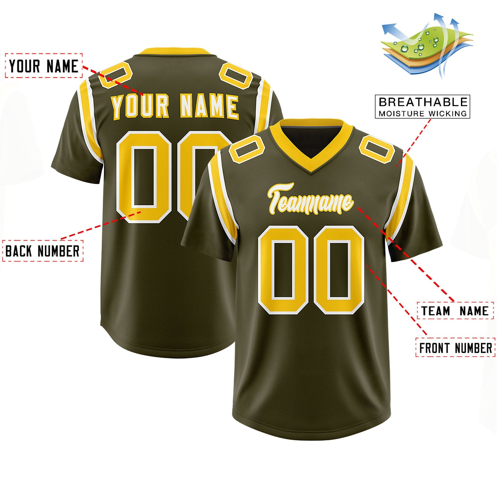 Custom Olive Personalized Shoulder Cut Two-Tone Authentic Football Jersey