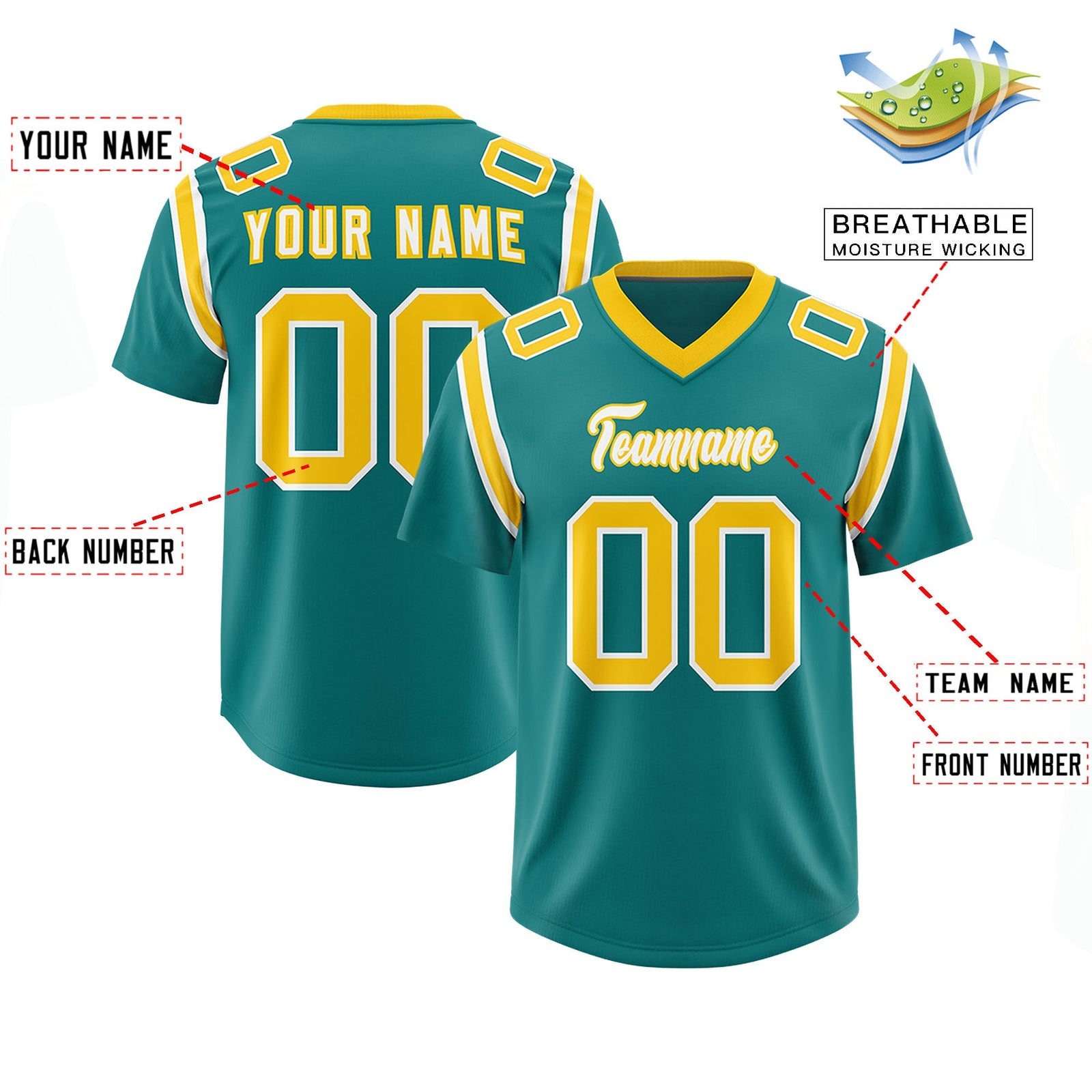 Custom Aqua Personalized Shoulder Cut Two-Tone Authentic Football Jersey