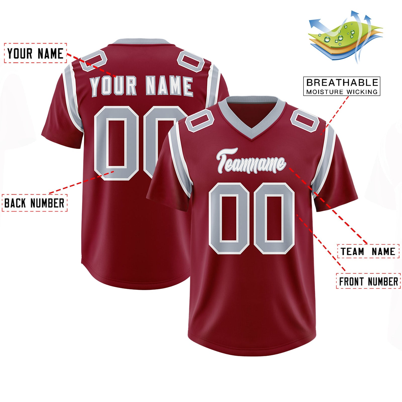 Custom Crimson Personalized Shoulder Cut Two-Tone Authentic Football Jersey