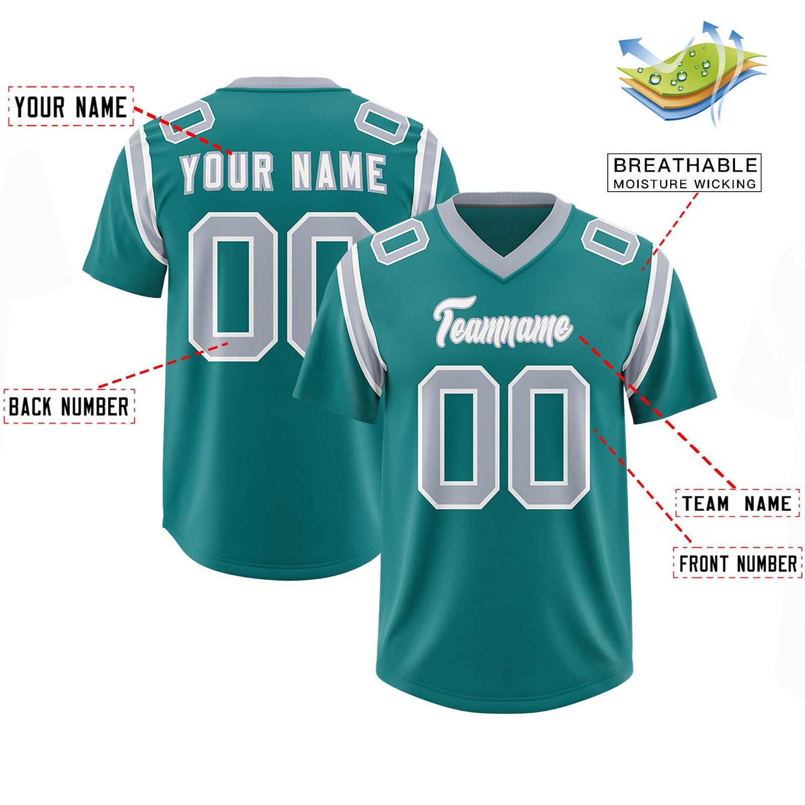 Custom Aqua Personalized Shoulder Cut Two-Tone Authentic Football Jersey