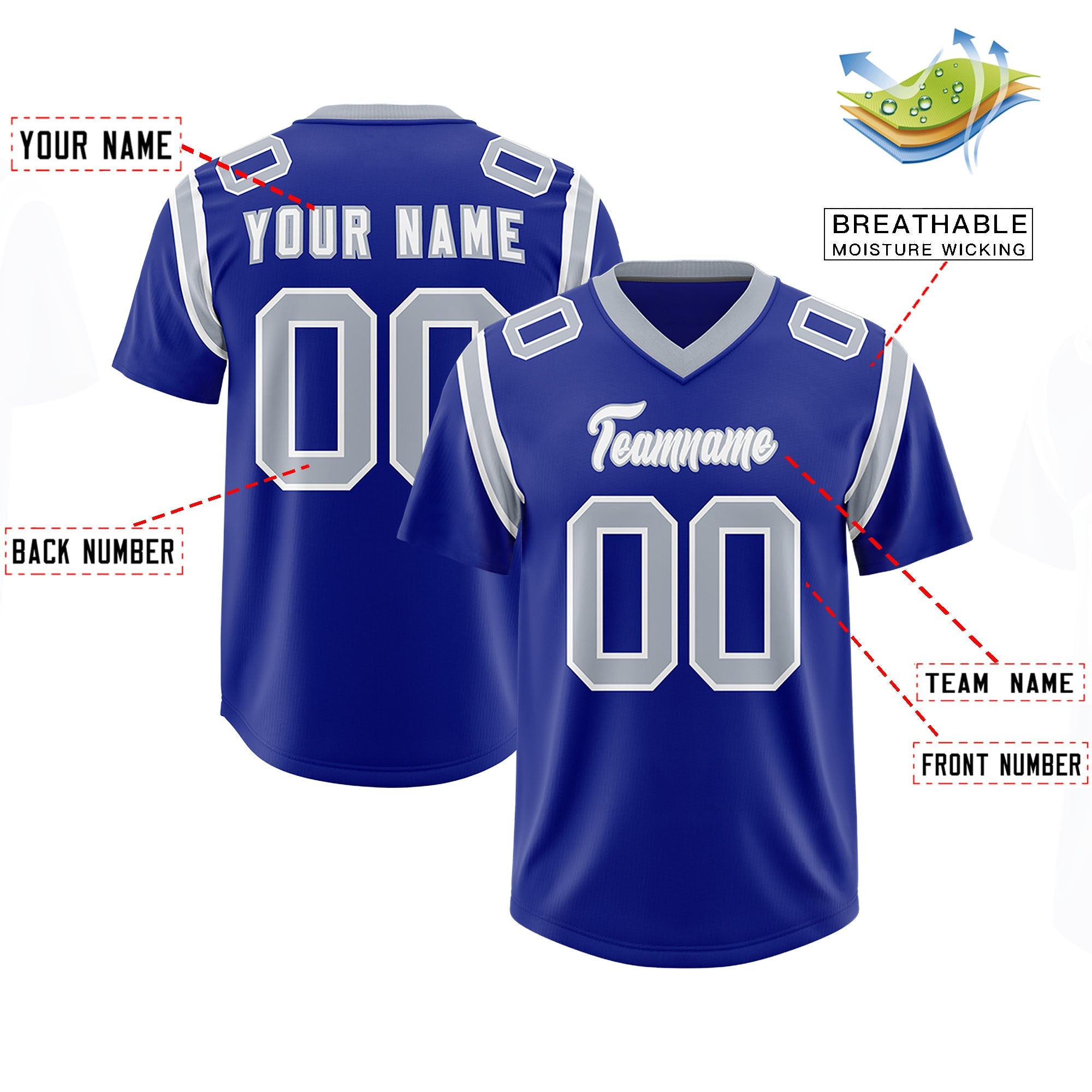 Custom Royal Personalized Shoulder Cut Two-Tone Authentic Football Jersey