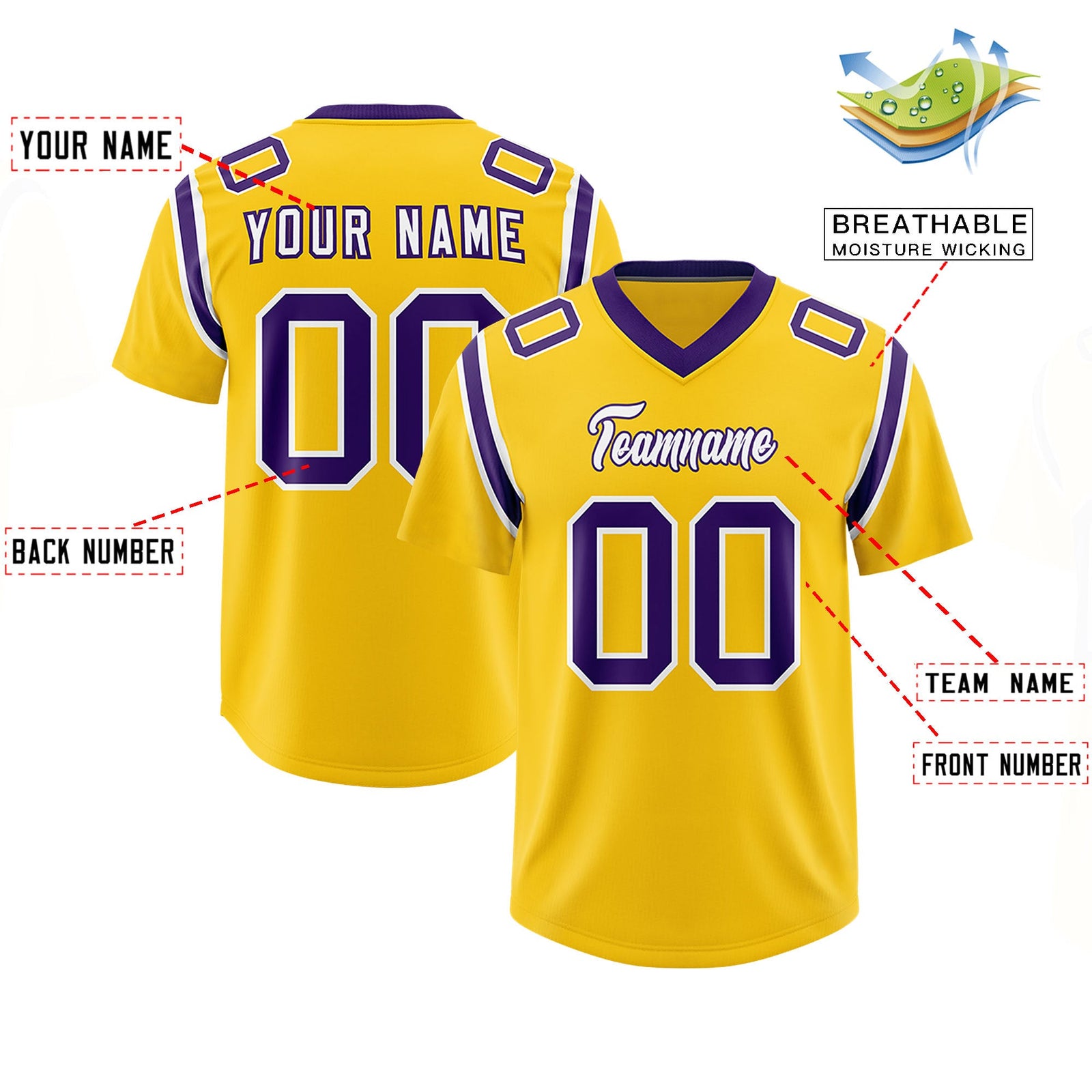 Custom Gold Personalized Shoulder Cut Two-Tone Authentic Football Jersey
