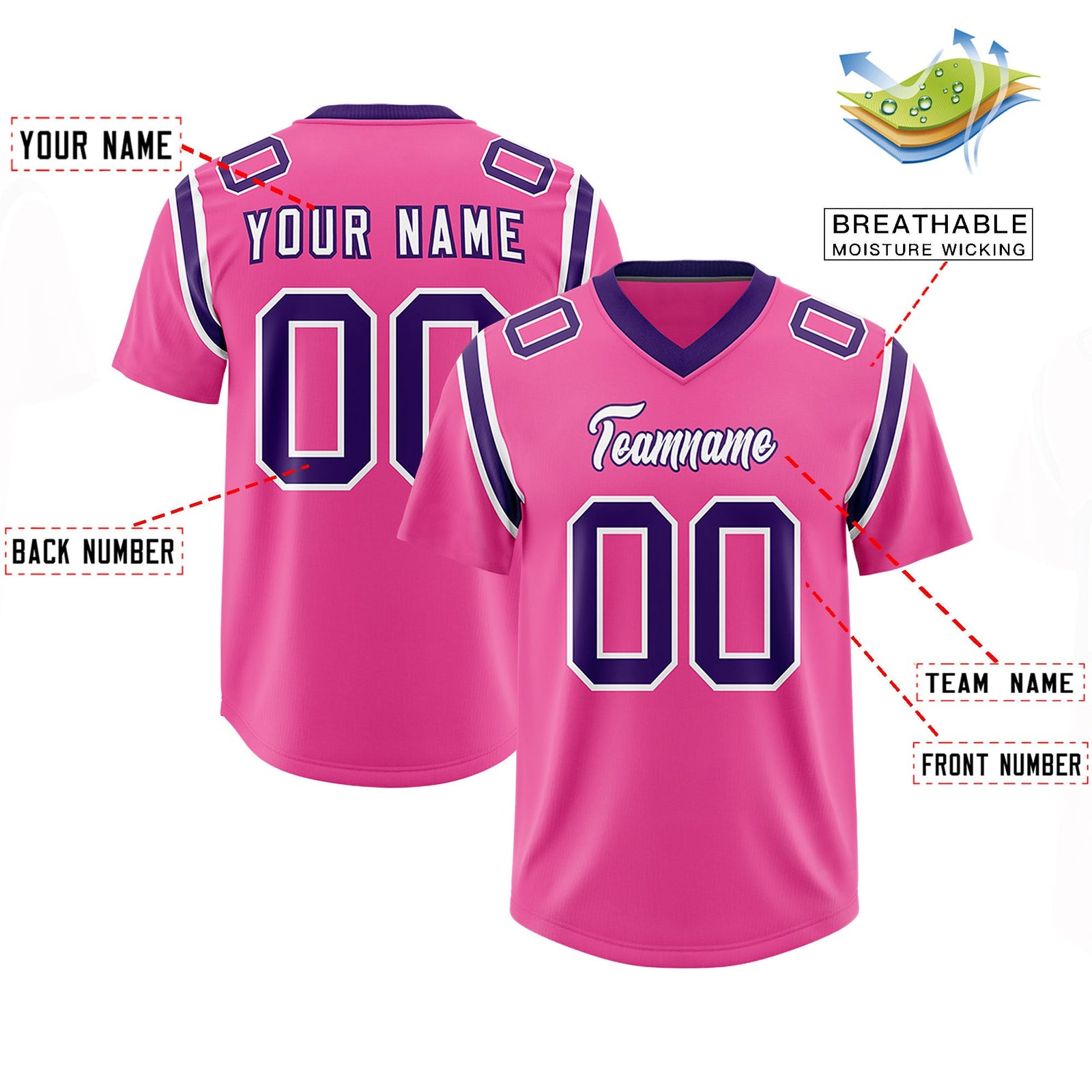 Custom Pink Personalized Shoulder Cut Two-Tone Authentic Football Jersey