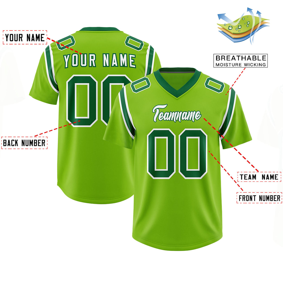 Custom Neon Green Personalized Shoulder Cut Two-Tone Authentic Football Jersey