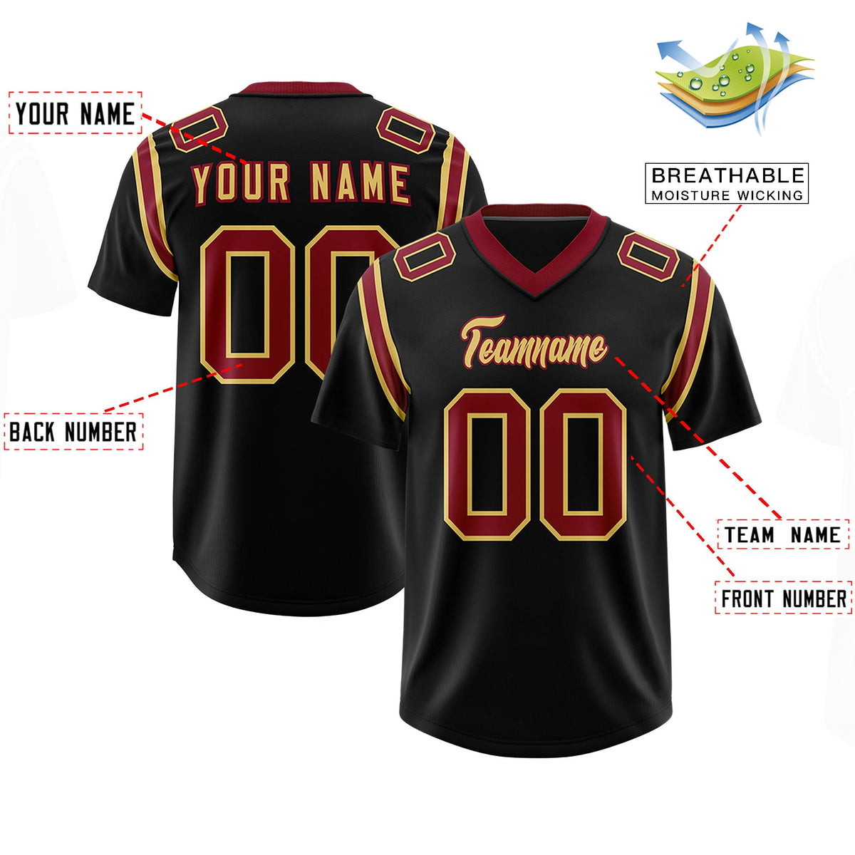 Custom Black Personalized Shoulder Cut Two-Tone Authentic Football Jersey