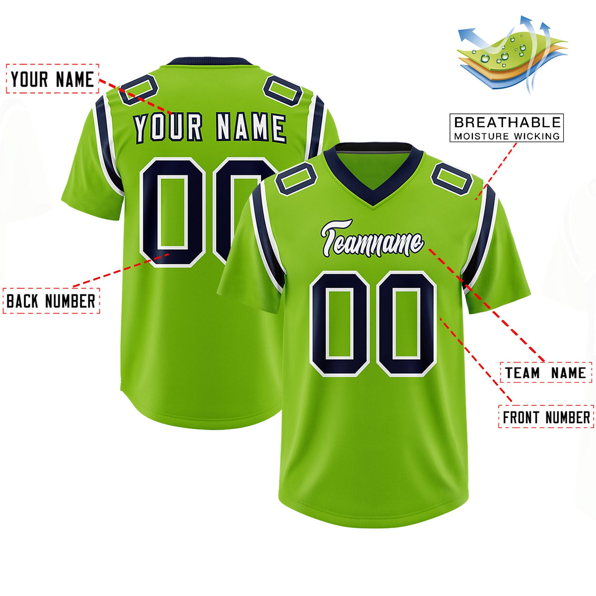 Custom Neon Green Personalized Shoulder Cut Two-Tone Authentic Football Jersey