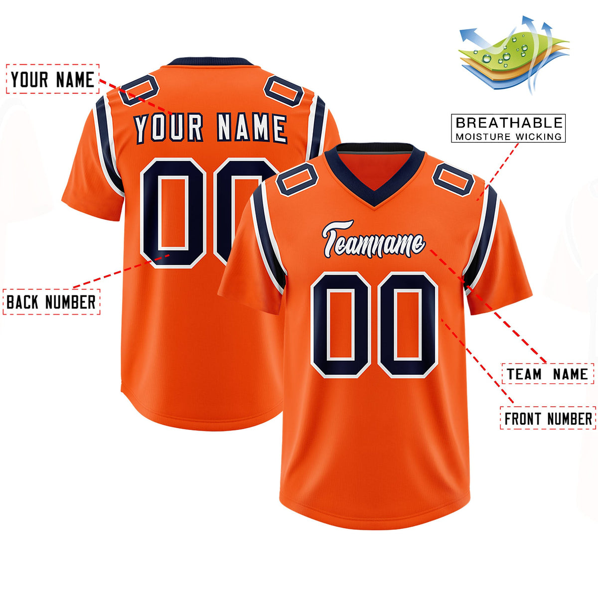 Custom Orange Personalized Shoulder Cut Two-Tone Authentic Football Jersey