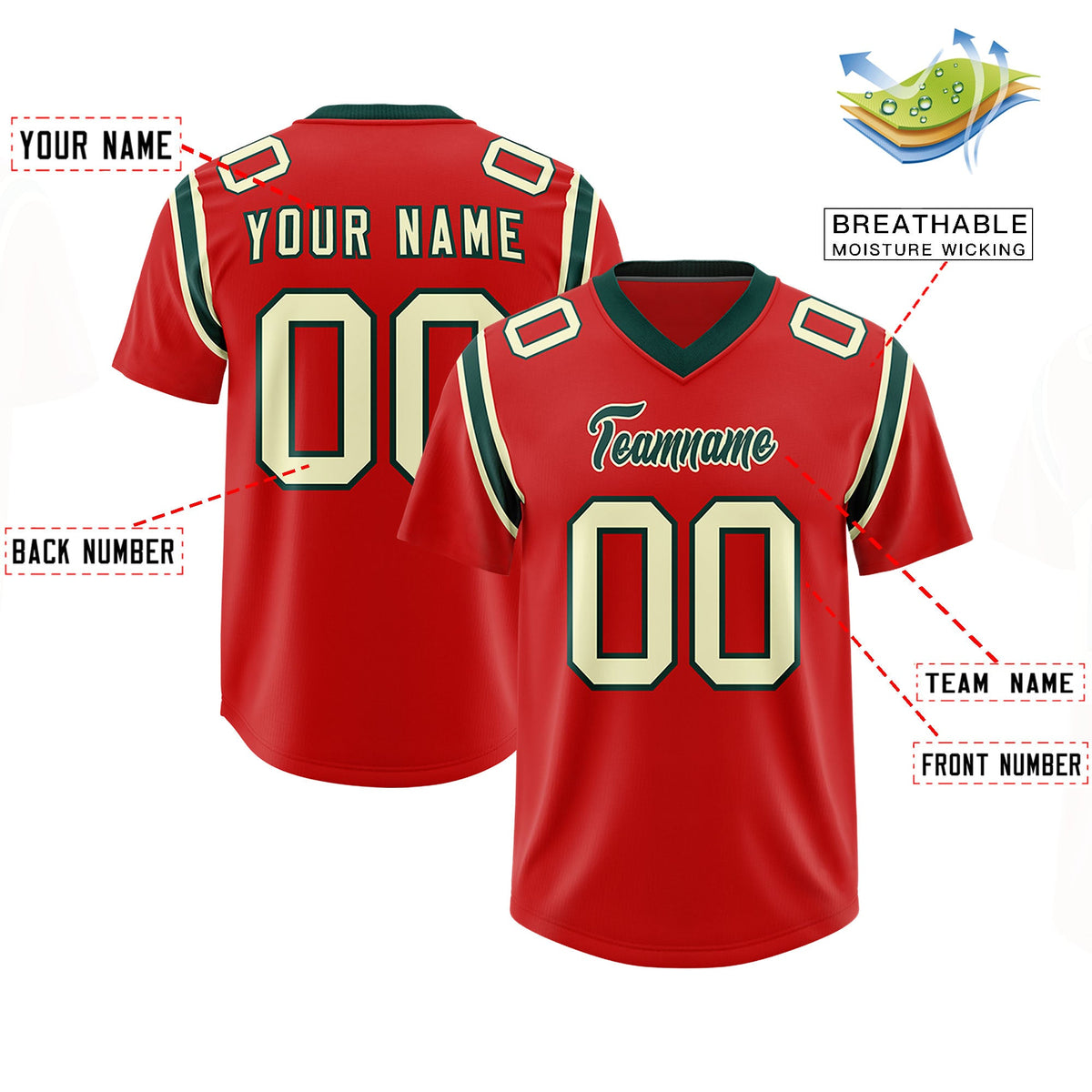 Custom Red Personalized Shoulder Cut Two-Tone Authentic Football Jersey