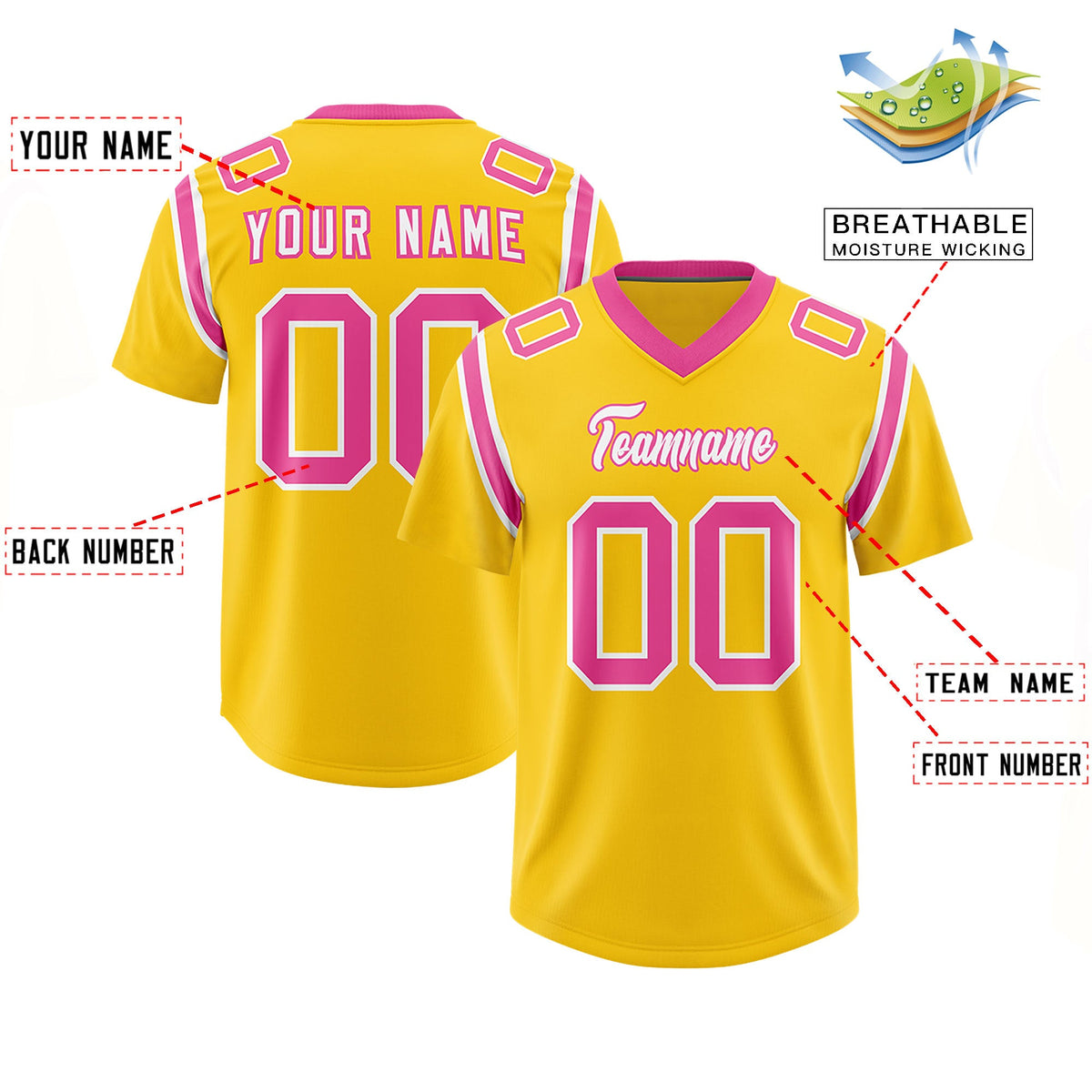 Custom Gold Personalized Shoulder Cut Two-Tone Authentic Football Jersey