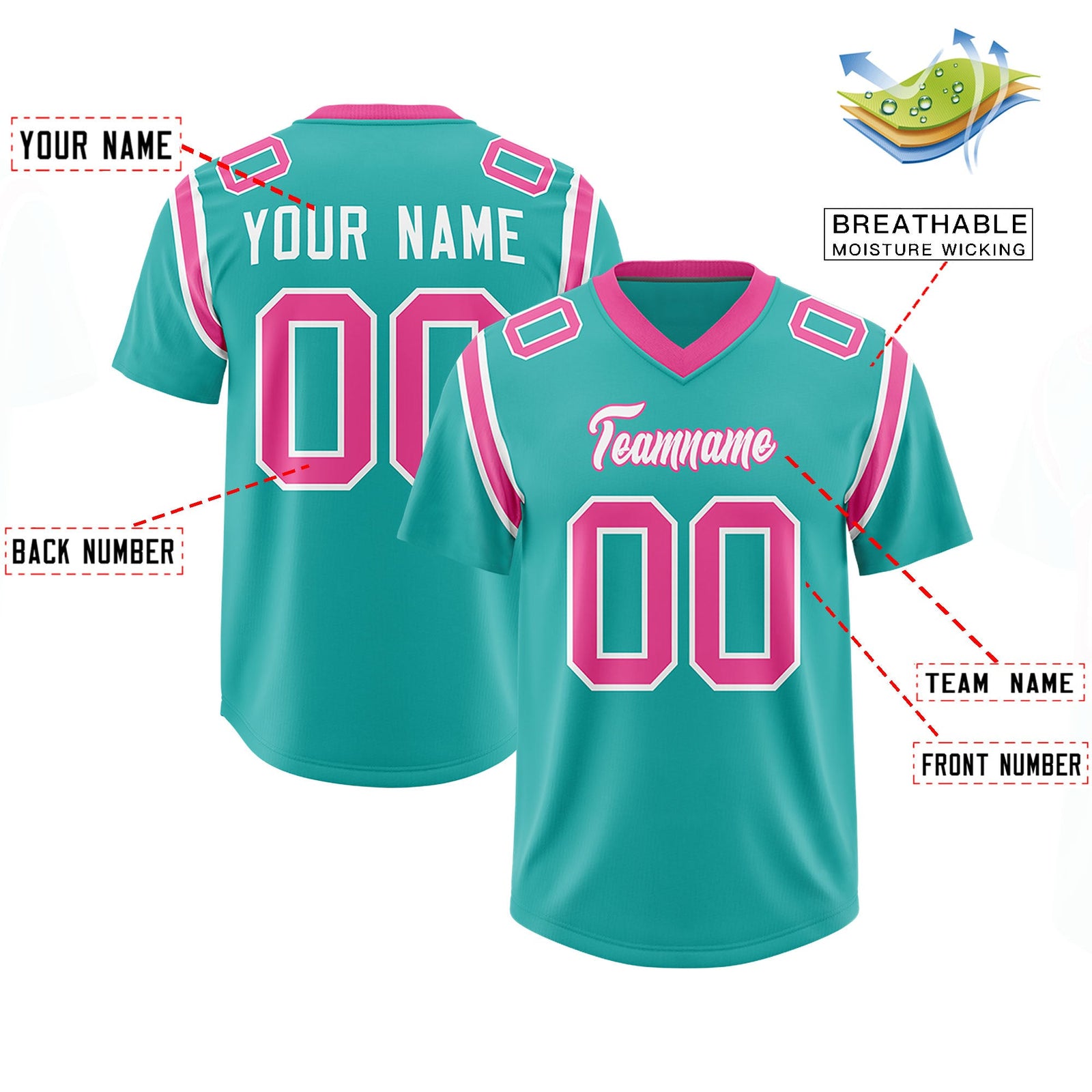 Custom Aqua Personalized Shoulder Cut Two-Tone Authentic Football Jersey