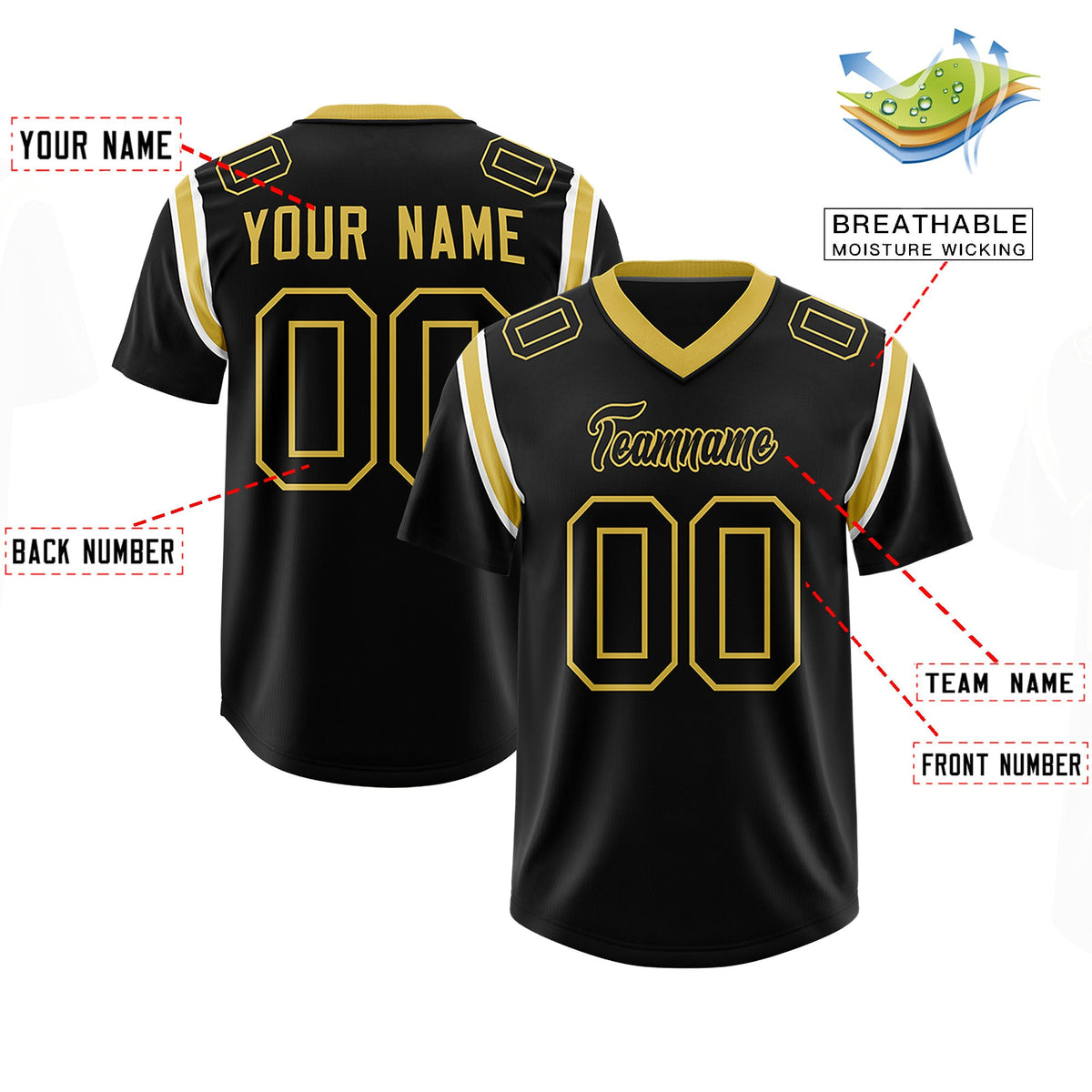 Custom Black Personalized Shoulder Cut Two-Tone Authentic Football Jersey