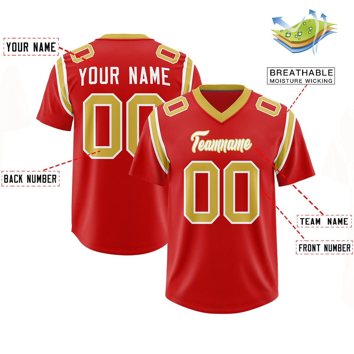 Custom Red Personalized Shoulder Cut Two-Tone Authentic Football Jersey