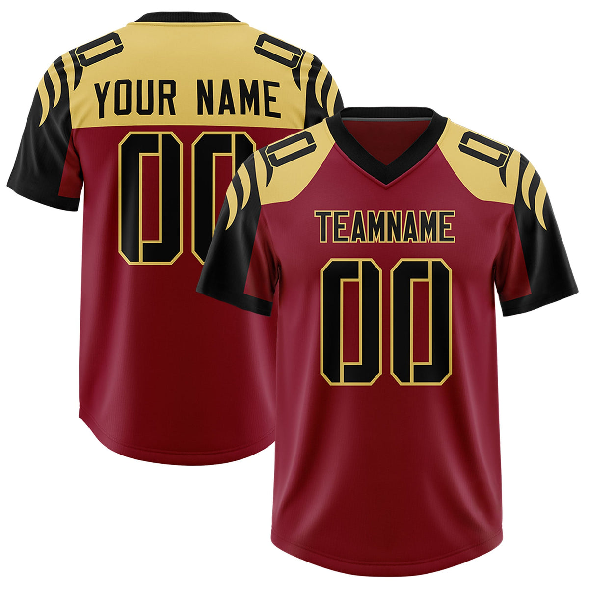 Custom Crimson Black Raglan Sleeves Personalized Pattern Authentic Football Jersey