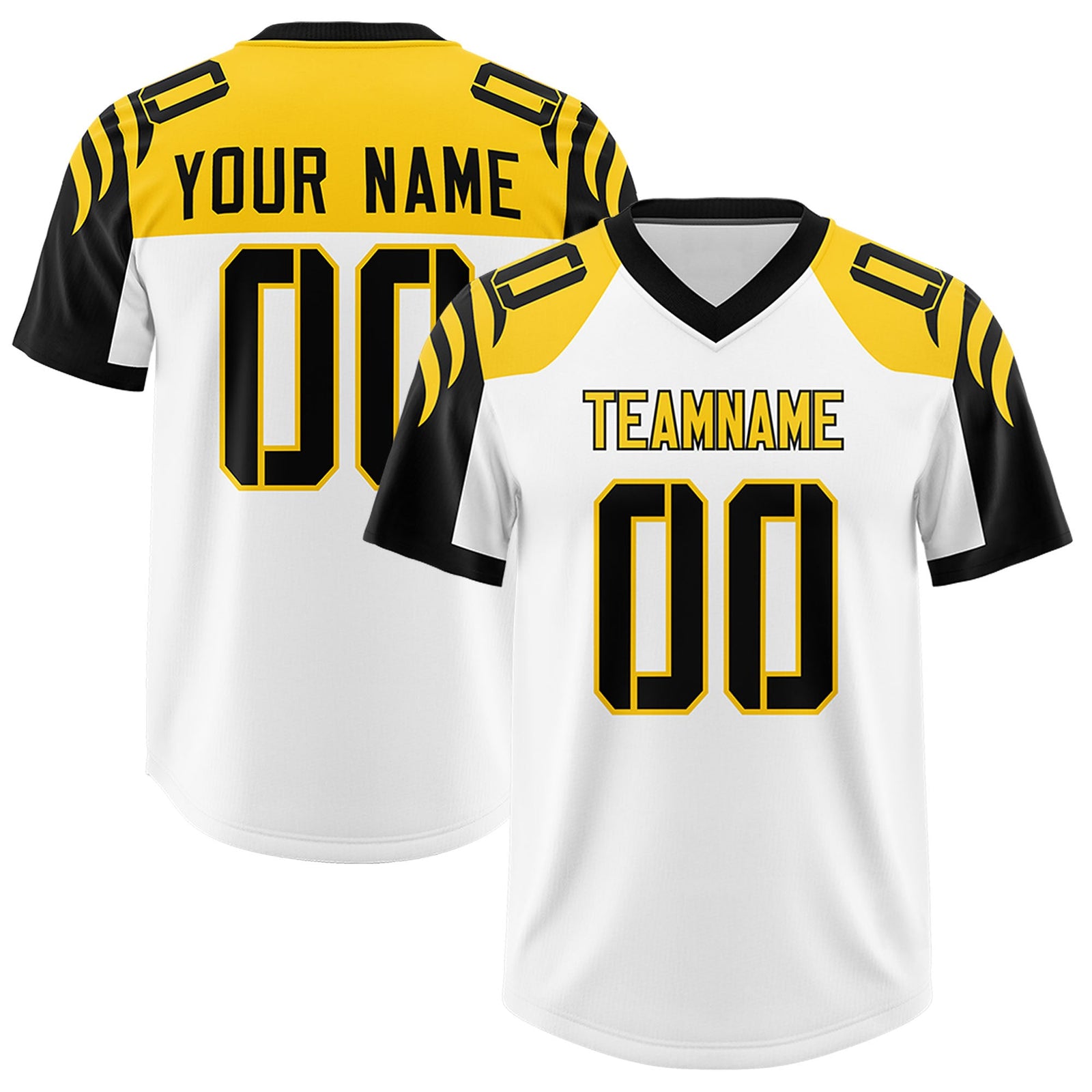 Custom White Black Raglan Sleeves Personalized Pattern Authentic Football Jersey
