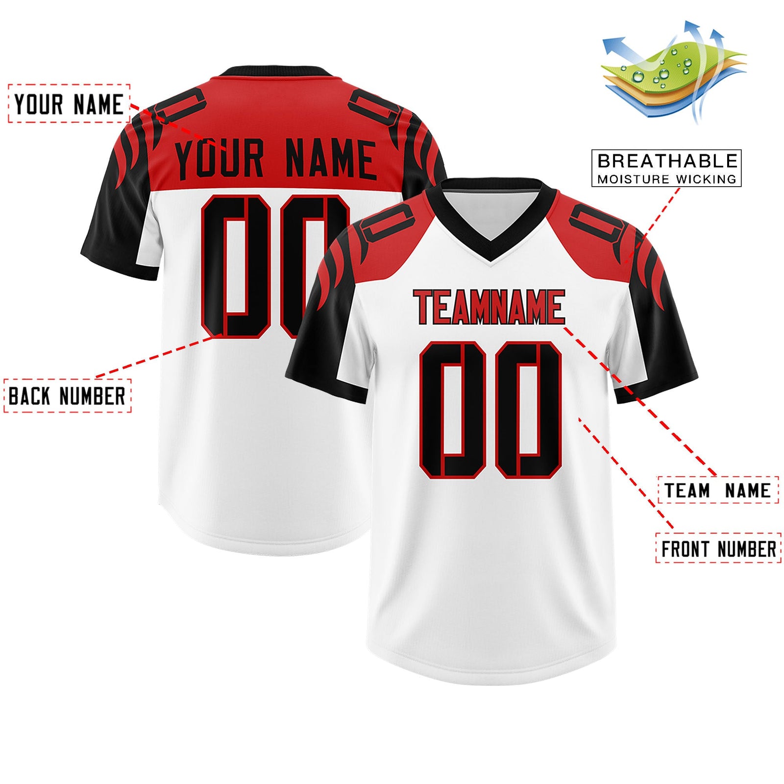 Custom White Black Raglan Sleeves Personalized Pattern Authentic Football Jersey