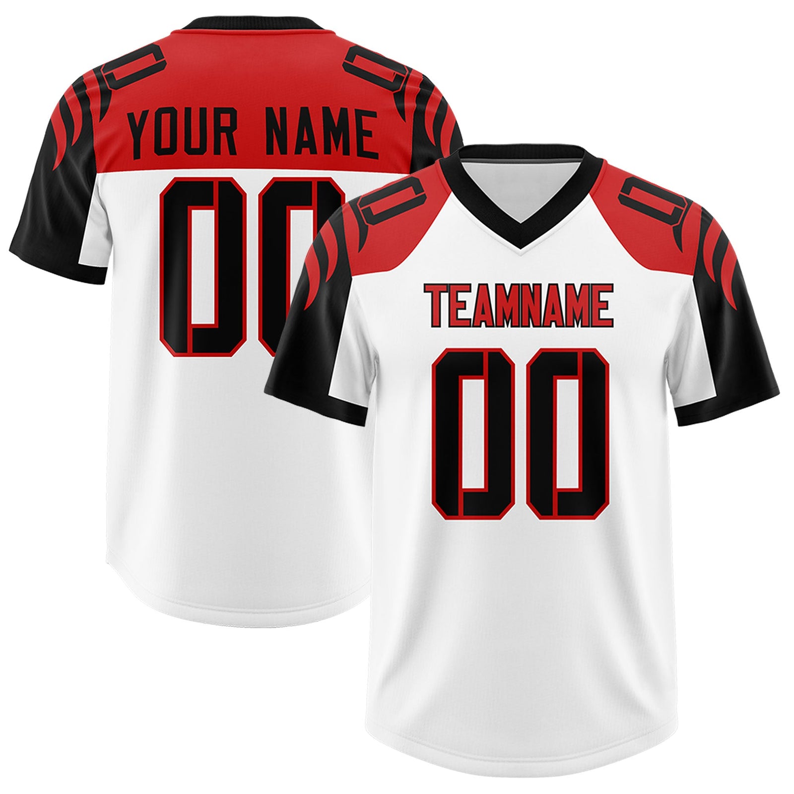 Custom White Black Raglan Sleeves Personalized Pattern Authentic Football Jersey