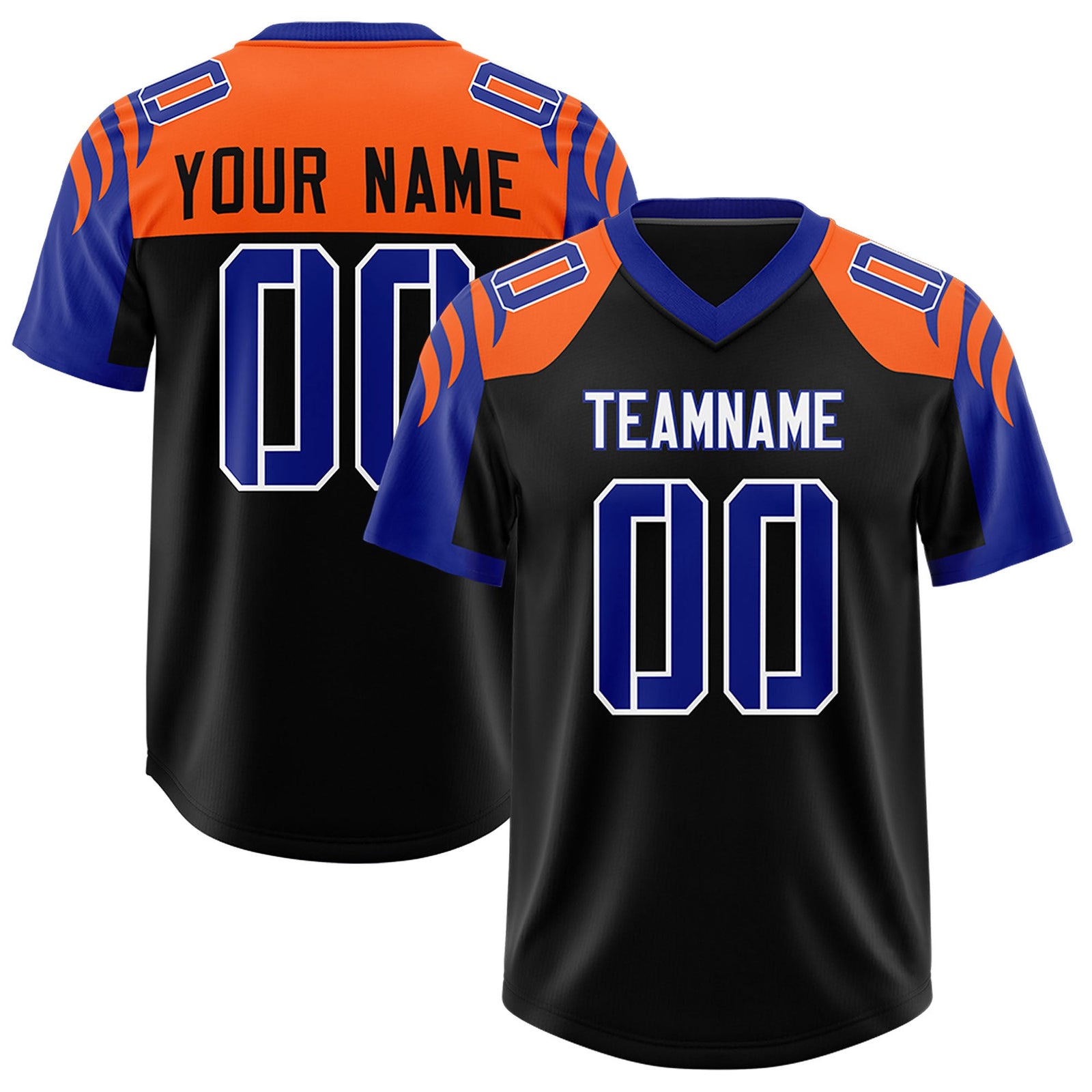 Custom Black Royal Raglan Sleeves Personalized Pattern Authentic Football Jersey