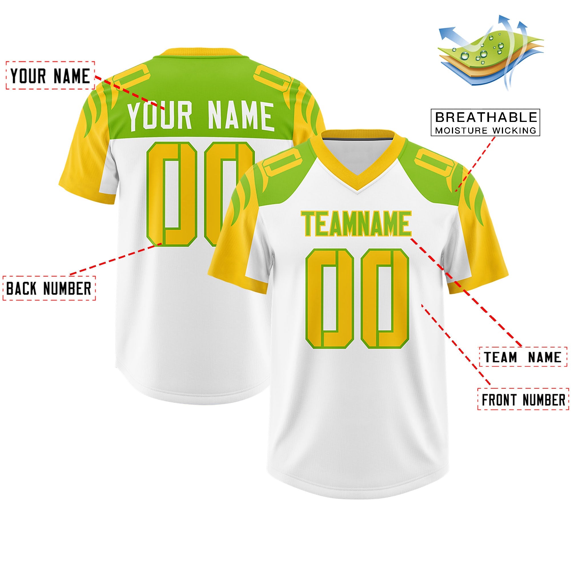 Custom White Gold Raglan Sleeves Personalized Pattern Authentic Football Jersey