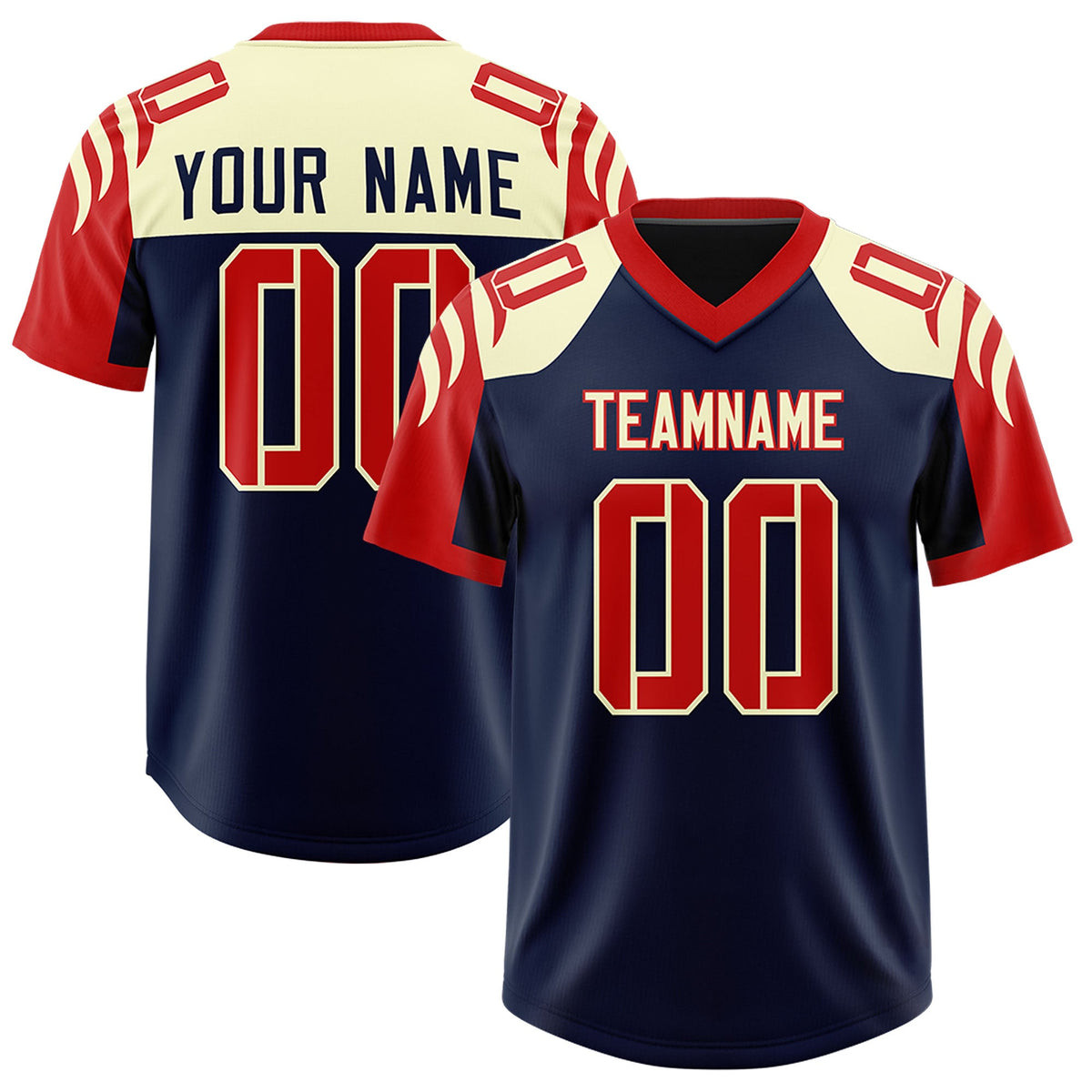 Custom Navy Red Raglan Sleeves Personalized Pattern Authentic Football Jersey