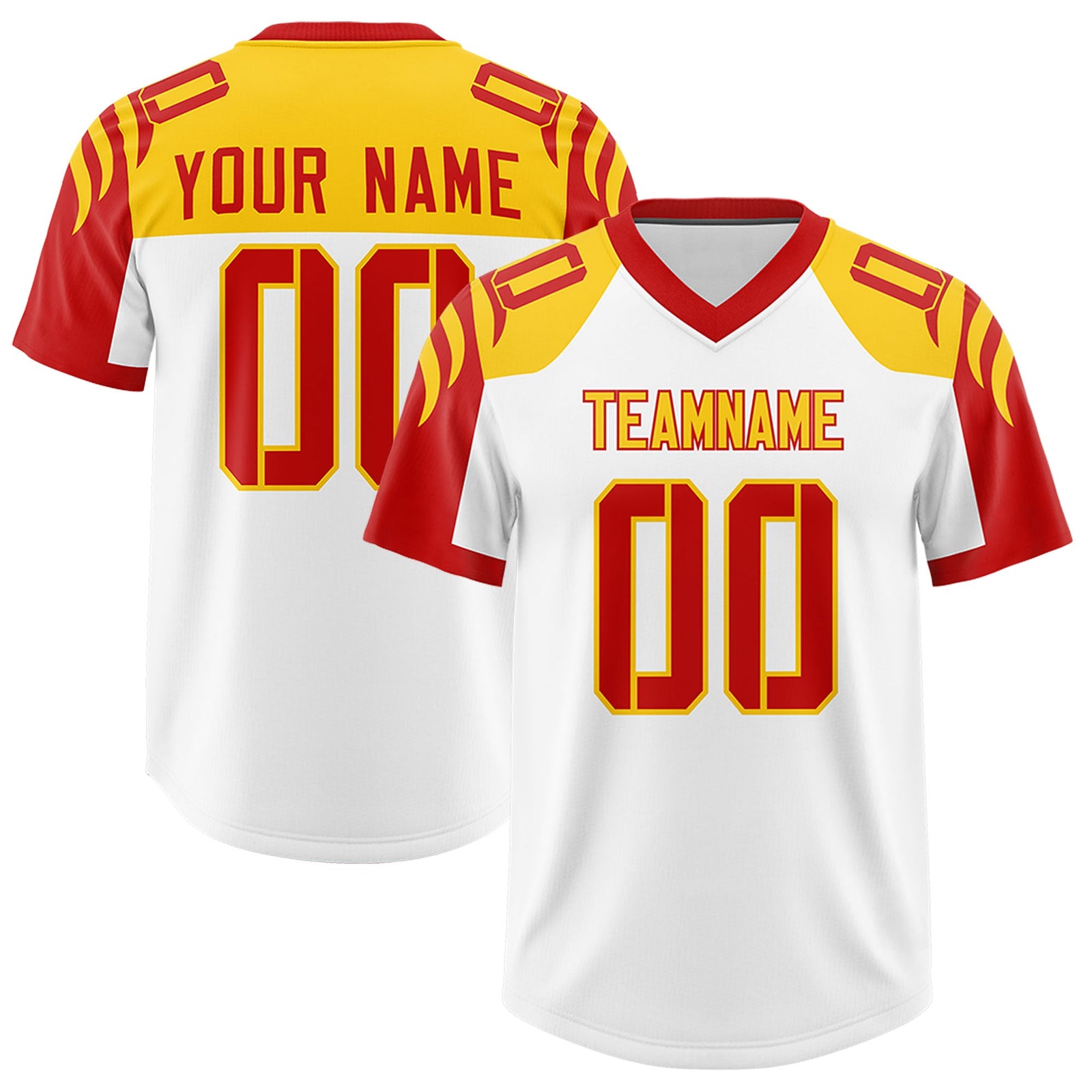 Custom White Red Raglan Sleeves Personalized Pattern Authentic Football Jersey