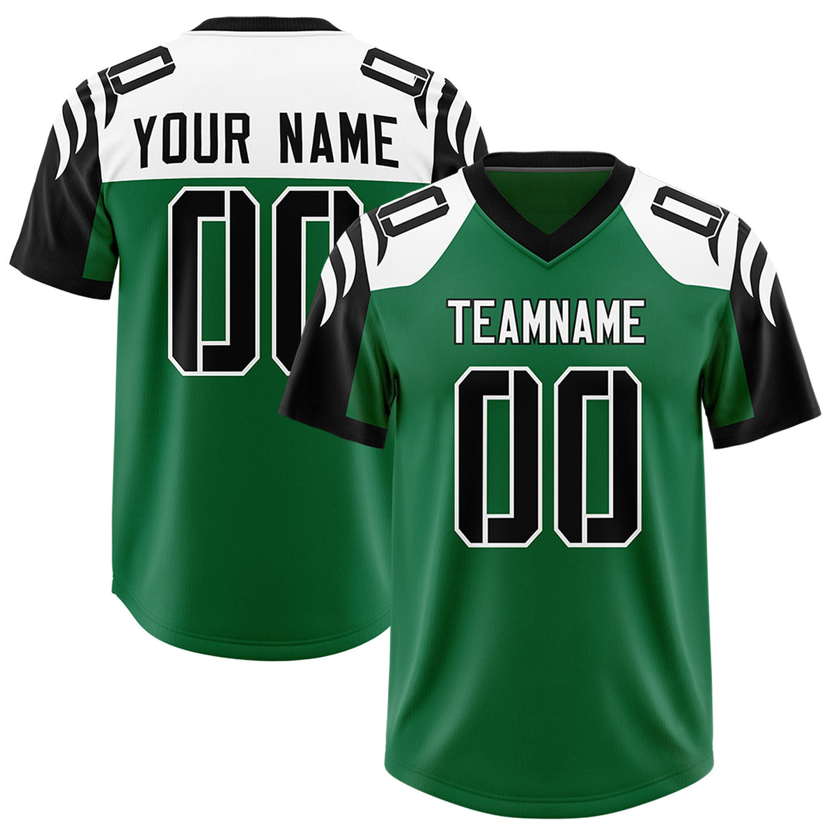 Custom Kelly Green Black Raglan Sleeves Personalized Pattern Authentic Football Jersey