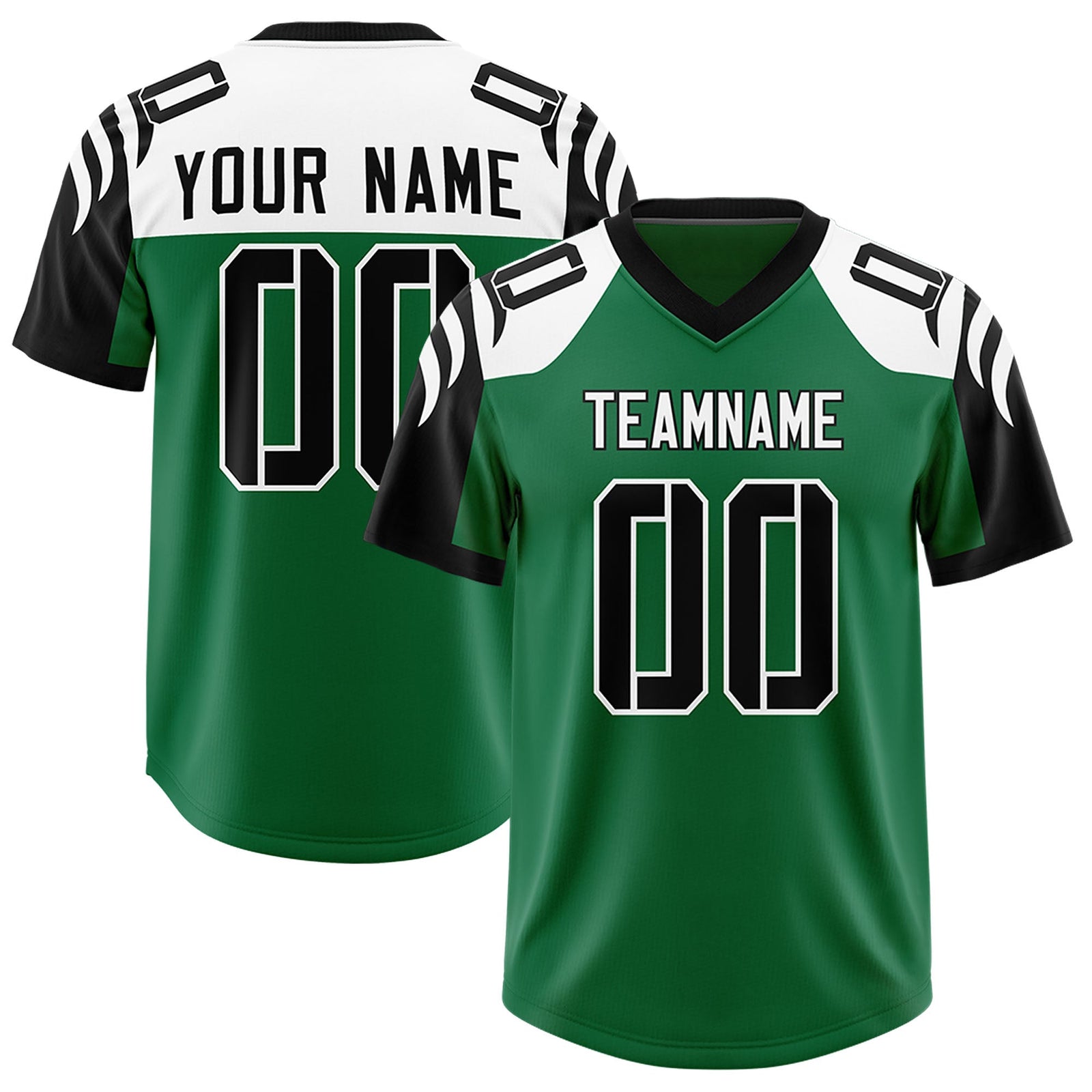 Custom Kelly Green Black Raglan Sleeves Personalized Pattern Authentic Football Jersey