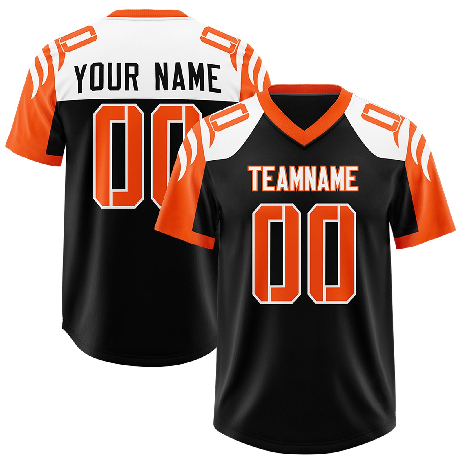 Custom Black Orange Raglan Sleeves Personalized Pattern Authentic Football Jersey