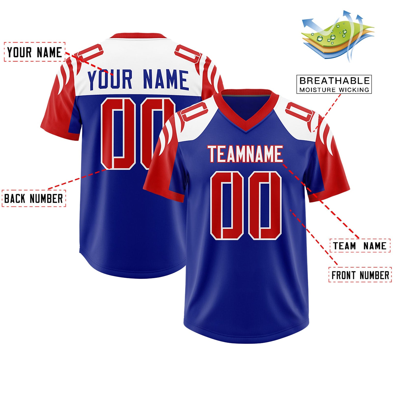 Custom Royal Red Raglan Sleeves Personalized Pattern Authentic Football Jersey