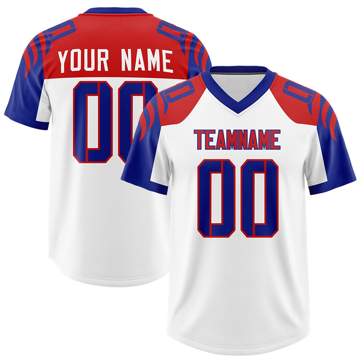 Custom White Royal Raglan Sleeves Personalized Pattern Authentic Football Jersey