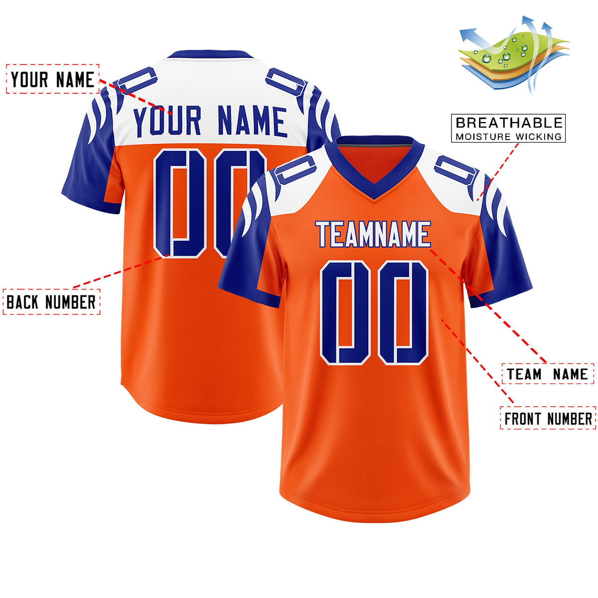 Custom Orange Royal Raglan Sleeves Personalized Pattern Authentic Football Jersey