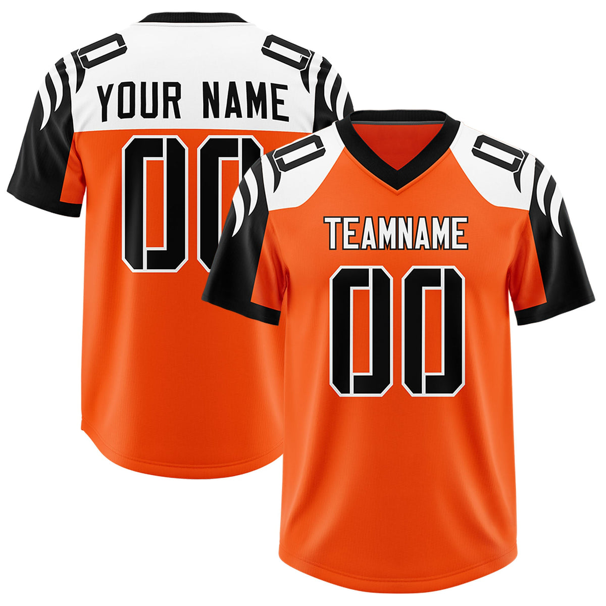 Custom Orange Black Raglan Sleeves Personalized Pattern Authentic Football Jersey