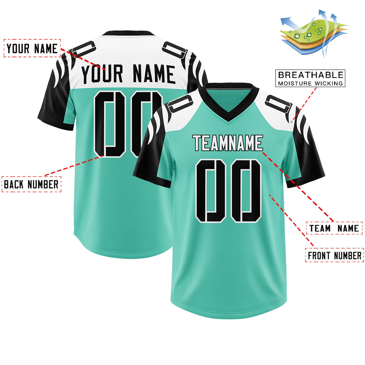 Custom Bright Green Black Raglan Sleeves Personalized Pattern Authentic Football Jersey
