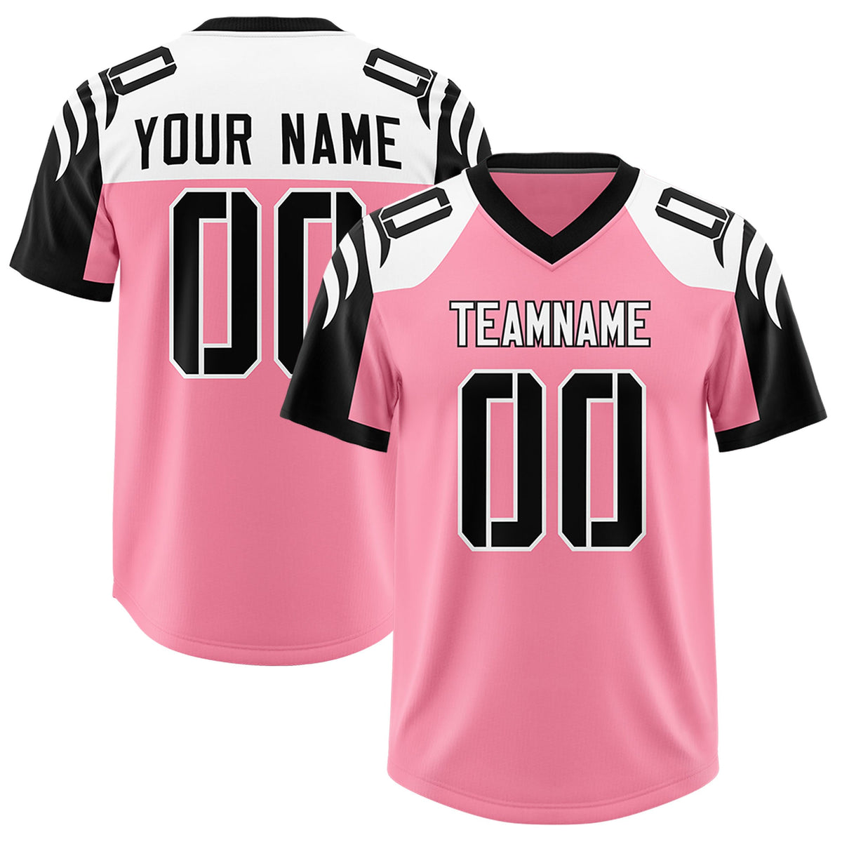 Custom Light Pink Black Raglan Sleeves Personalized Pattern Authentic Football Jersey
