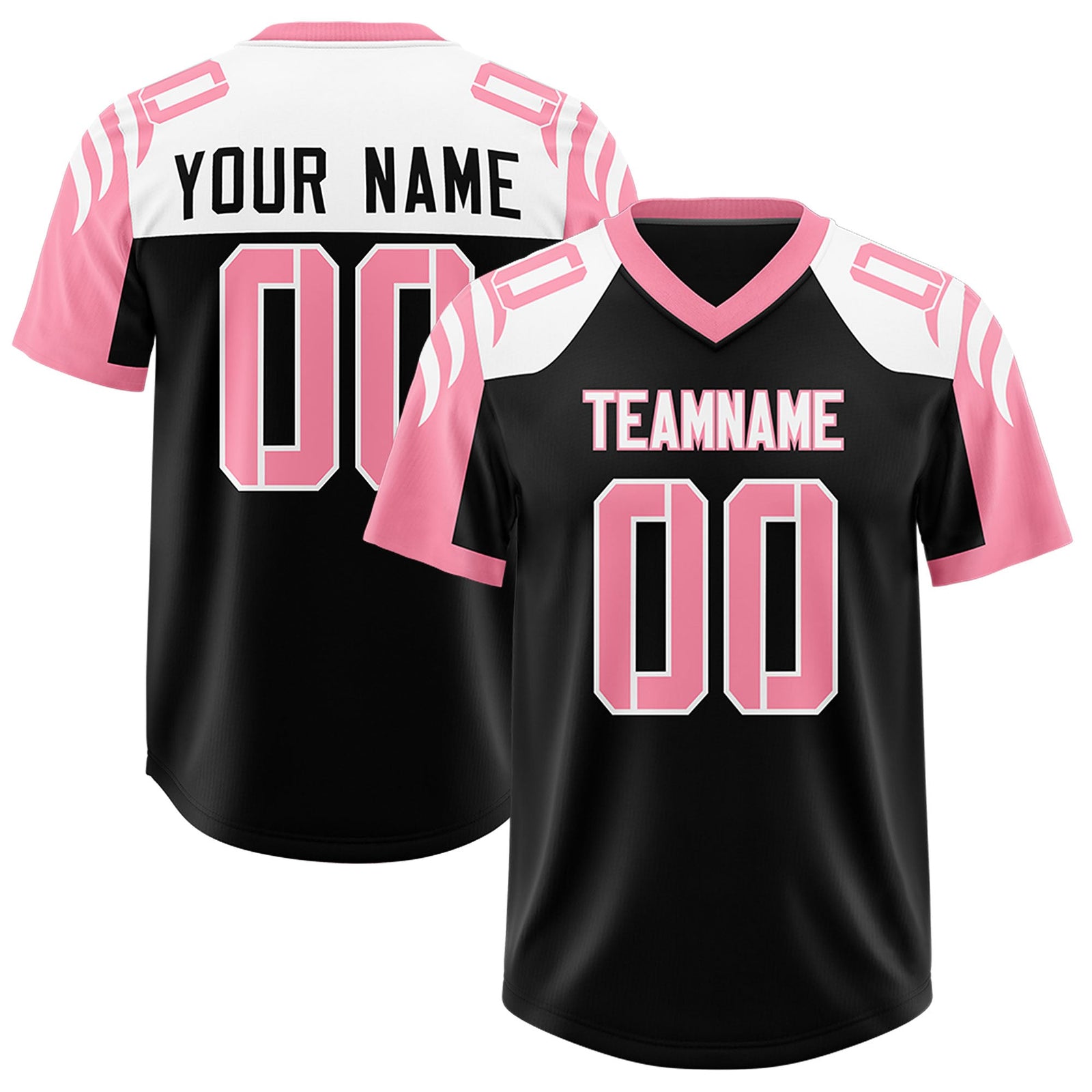 Custom Black Light Pink Raglan Sleeves Personalized Pattern Authentic Football Jersey