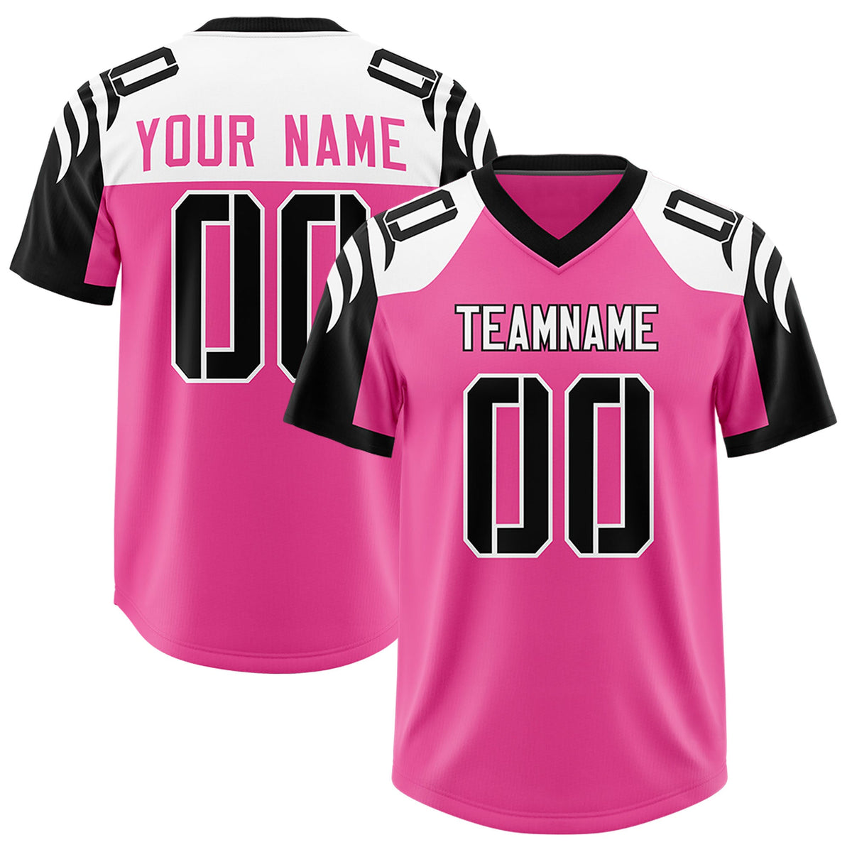 Custom Pink Black Raglan Sleeves Personalized Pattern Authentic Football Jersey
