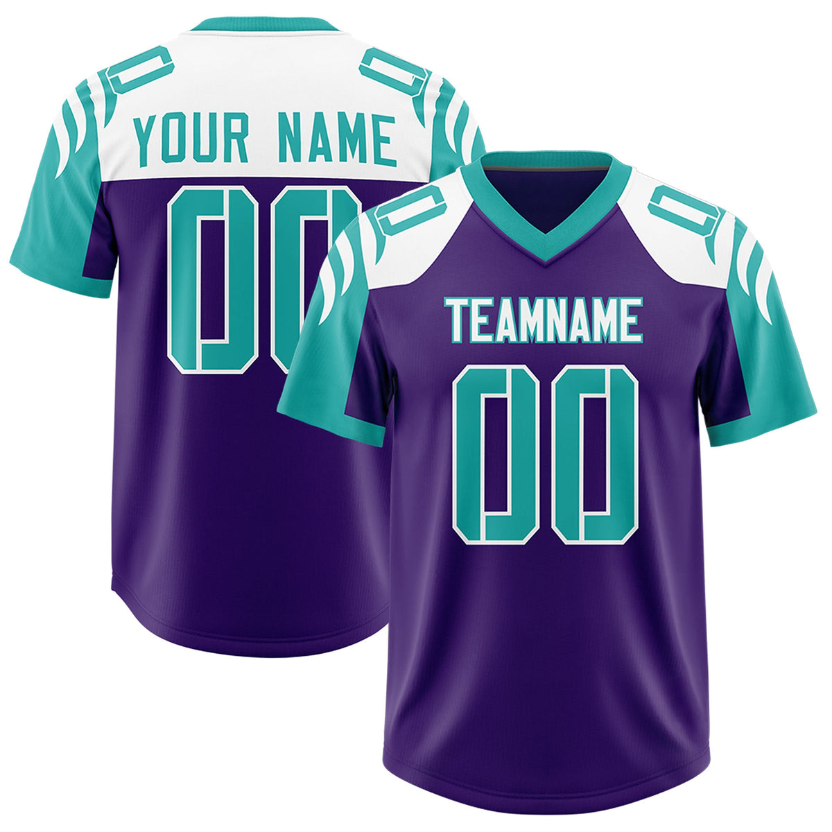Custom Purple Aqua Raglan Sleeves Personalized Pattern Authentic Football Jersey