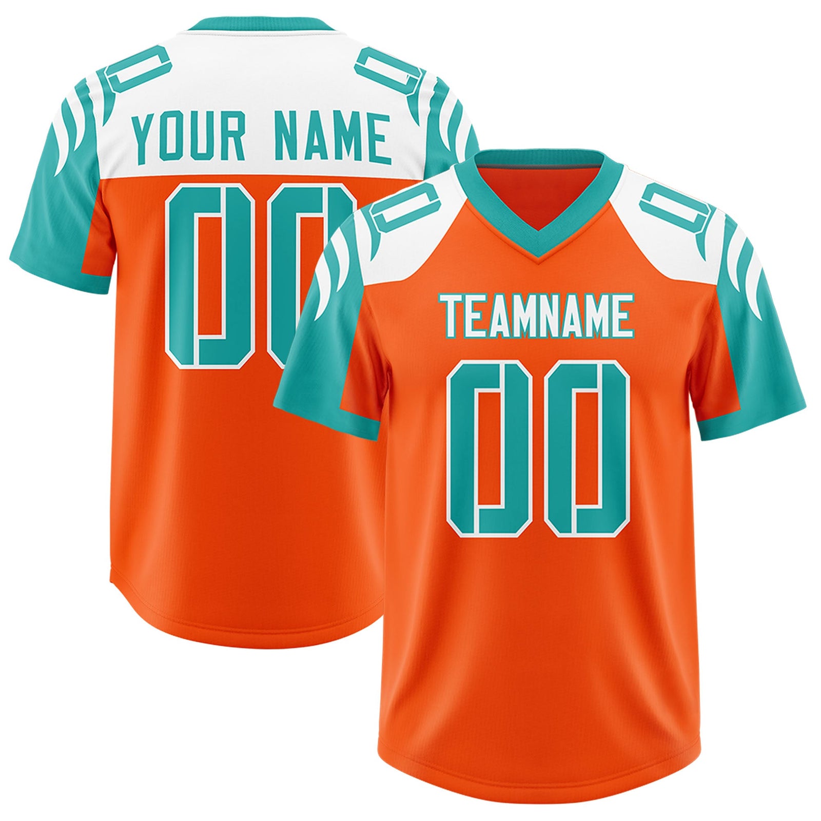 Custom Orange Aqua Raglan Sleeves Personalized Pattern Authentic Football Jersey